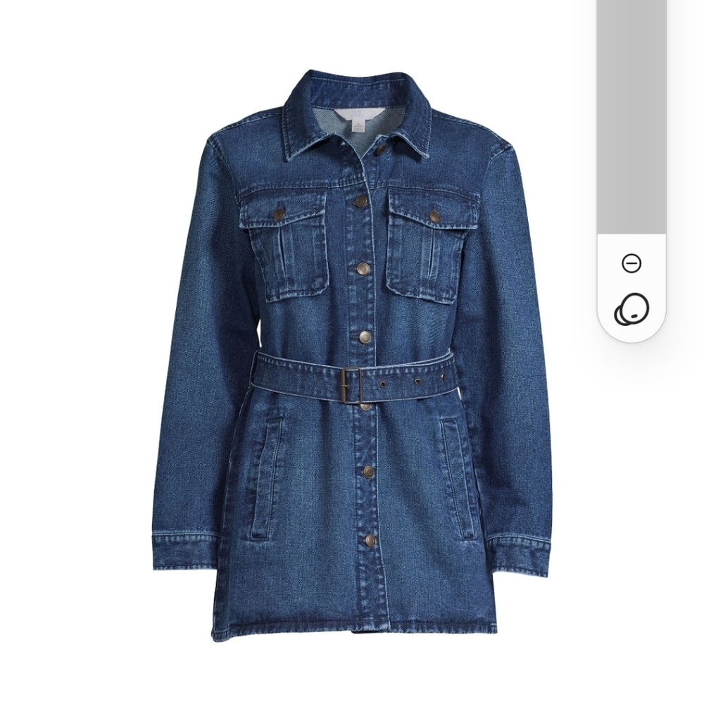 Time and tru belted denim jacket, large